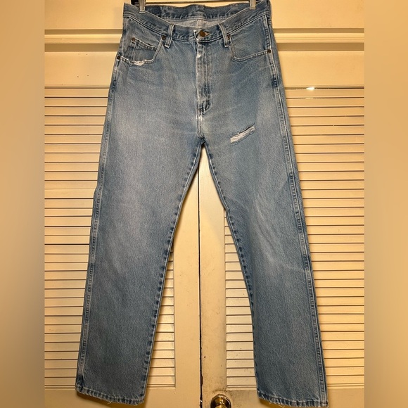 Wrangler Denim - Vintage 90s Wrangler Regular Fit Straight Leg Distressed Jeans Denim size 12